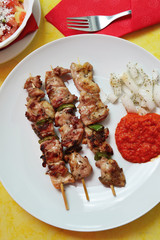 Barbecue meat on skewers
