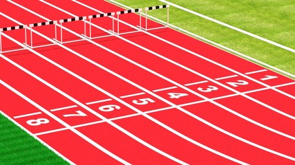 Row of black and white hurdles on running track