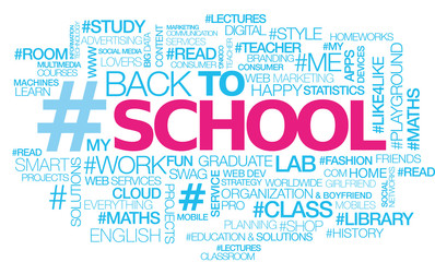 Obraz premium Back to school text hashtag words tag cloud illustration