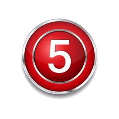 5 Number Circular Vector Red Web Icon Button