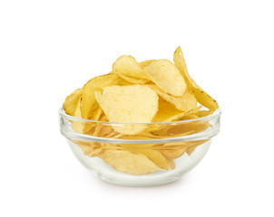 Potato chips bowl on a white background
