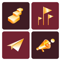 Luxury gold vector set of  business 3d icons.