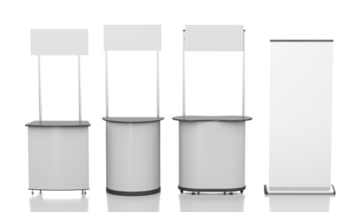 booth or kiosk from front view with display isolated on white