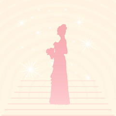 Vector illustration of a young elegant bride holding flowers.