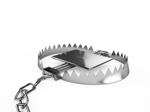 Empty trap with a chain, isolated on a white background