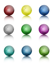 Set of colored globe icons. Vector Illustration