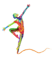 Obrazy na Szkle  sylwetka baleriny złożona z kolorów