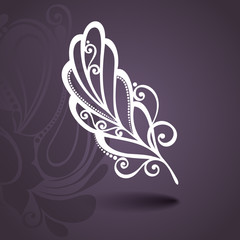Vector Template with Peerless Feather in Ornate Background. Coll