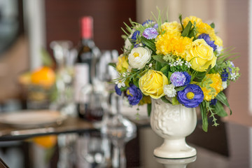 Colorful rose flower in vase