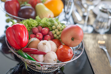 Fototapeta na wymiar A basket of vegetble and fruit