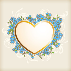 Golden heart and blue flowers