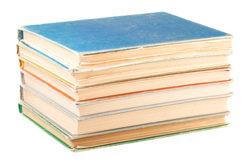 Stack of books on white background