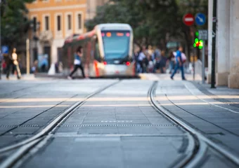 Fotobehang tram en rails © Ievgen Skrypko