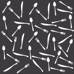 Spoon, fork and knife on the black background for menu