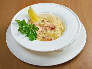 Pasta fettuccine with salmon