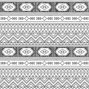 Black and White Doodle Style Seamless Tileable Tribal Pattern