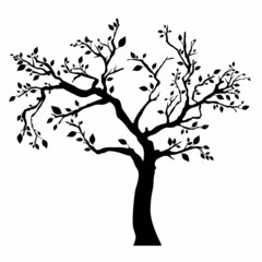 Tree silhouette with leaves on white background. - 67339552