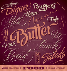 FOOD menu headlines set of 16 hand letterings (vector)