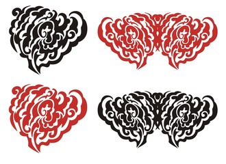 Heart in the form of a rose and a decorative butterfly