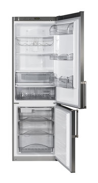 Two door INOX refrigerator isolated on white with clipping path