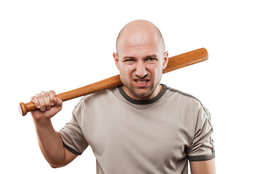 Angry Man Hand Holding Baseball Sport Bat