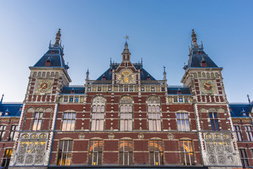 Fototapeta premium Amsterdam central railway station in Netherlands.