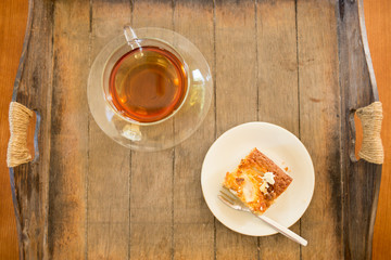 Cup of tea with pear-white-chocolate-cake