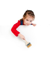 little girl with a brush and white banner