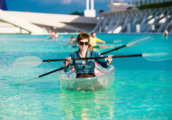 little girl with mother kayak