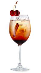 Orange alcohol cocktail with cherry berries isolated