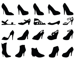 Set of black silhouettes of shoes, vector