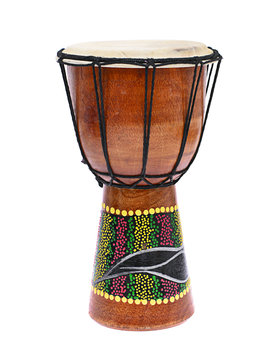 African Wooden Drum Isolated on a White Background