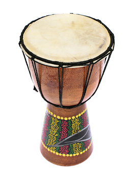 African Wooden Drum Isolated on a White Background