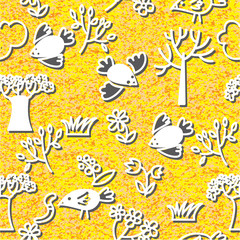 Birds and spring trees seamless