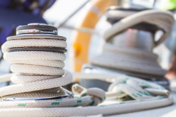 winch with rope on sea yacht deck