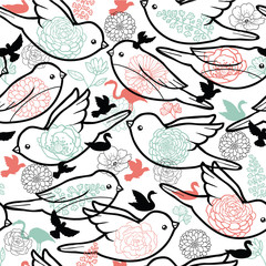 Birds silhouettes seamless pattern background