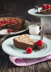 Chocolate almond cake. Toned image