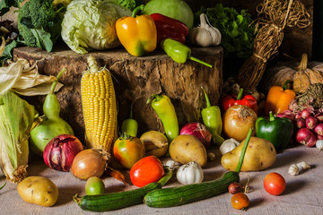 still life  Vegetables, Herbs and Fruit.