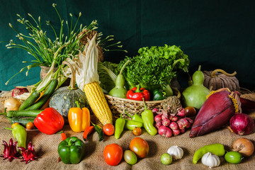still life  Vegetables, Herbs and Fruit.