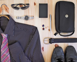Set of men's clothing and accessories.