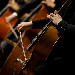 Hands girl playing cello in dark colors