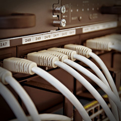 Patch Panel server rack with gray cords
