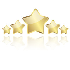 5 golden stars with reflection in a row