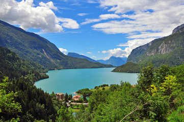 Fototapeta na wymiar Molveno lake, top view, Italy
