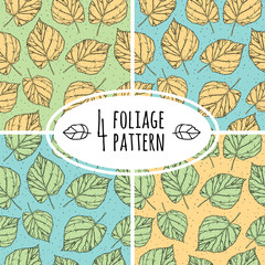 Four vintage vector foliage and leaf seamless patterns