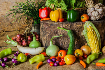 still life  Vegetables, Herbs and Fruit.