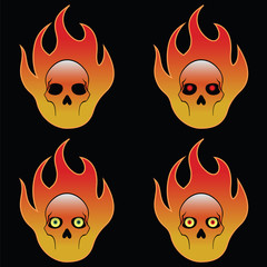 Four Skulls On Fire - obrazy, fototapety, plakaty