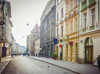 Old Town is the historic central district of cracow, Poland
