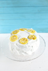 Lemon cake with cream cheese meringue icing