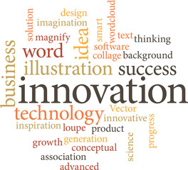 Illustration of the word innovation in word clouds